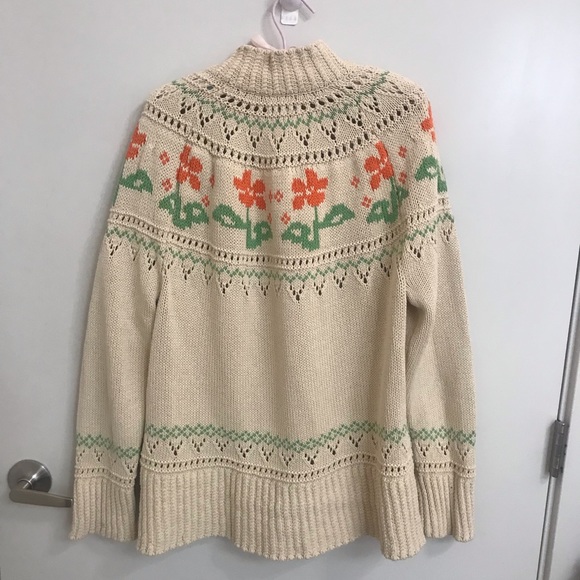 L.L. Bean Beige Cardigan with Orange and Green Floral Design - Picture 5 of 5